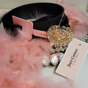 NWT Juicy Couture Black Belt Heart Rhinestone Buckle Size L/ XL